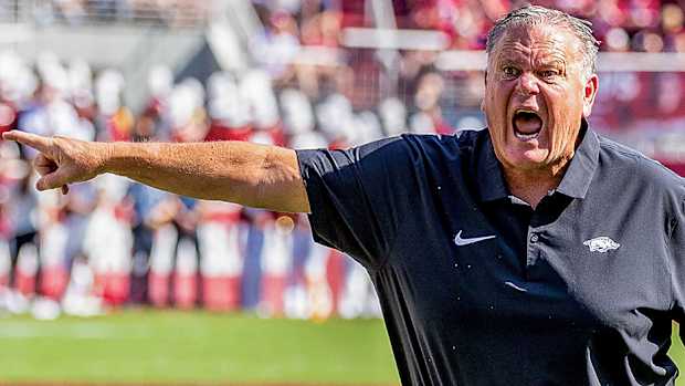 Razorbacks coach Sam Pittman on sidelines against Kent State last Saturday.